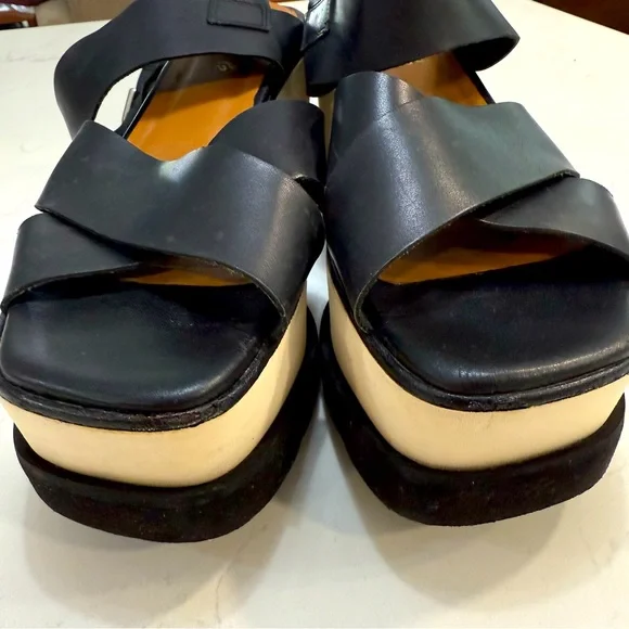 Free People Kate Criss Cross Black Leather Platform Sandals 8.5 EUC - Picture 3 of 6